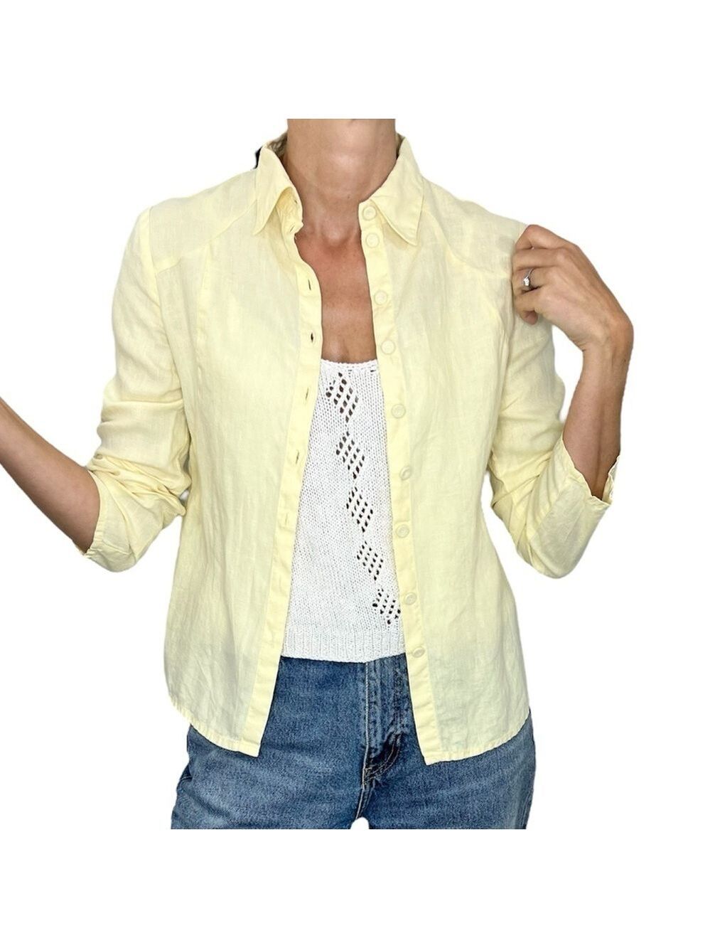 Comptoir Des Cotonniers France 100% linen pastel butter yellow top blouse EU 36